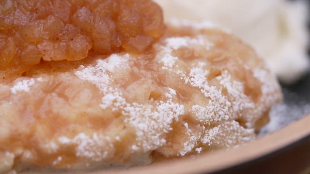 Pancakes topped with sweet and sour apple jam