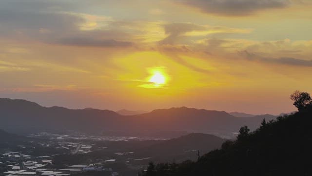 Sunset View Over a Mountain Ridge