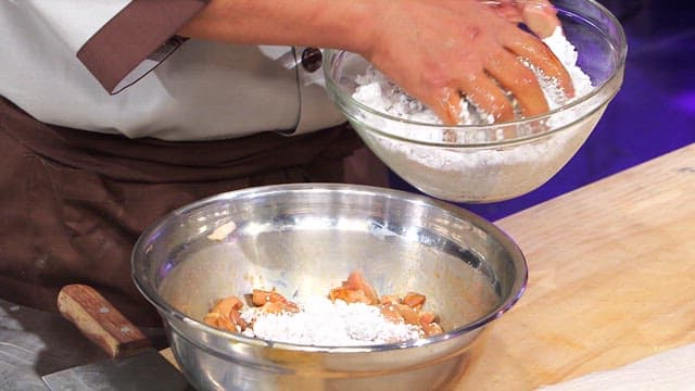 Seasoned pork mixed with starch