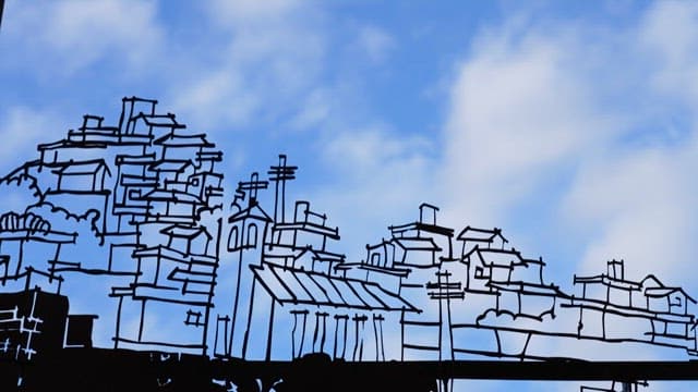 Silhouetted Sketch of Cityscape Against Sky