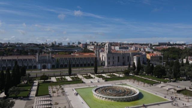 Rectangular City Square with Fountain