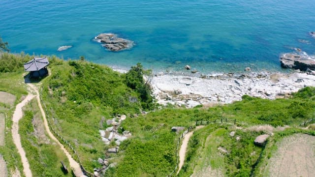 Coastal Villages and Terraced Rice Fields with Blue Sea
