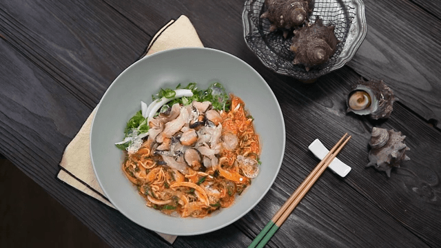 Bowl of Cold Conch Soup Set Appetizingly on the Table