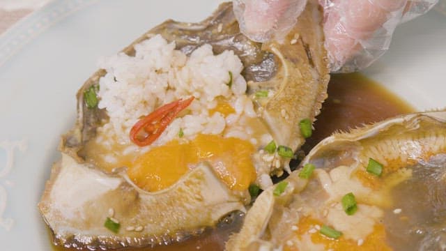 White Rice Mixed Deliciously with Crab Shells