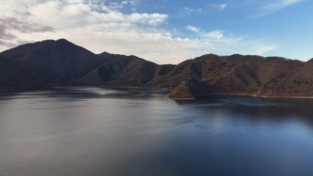 Tranquil lake surrounded by mountains