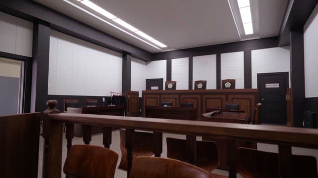 Empty Courtroom with a Quiet and Solemn Atmosphere