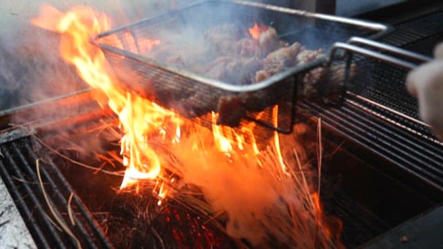 Flaming Grilled Meats on a Barbecue