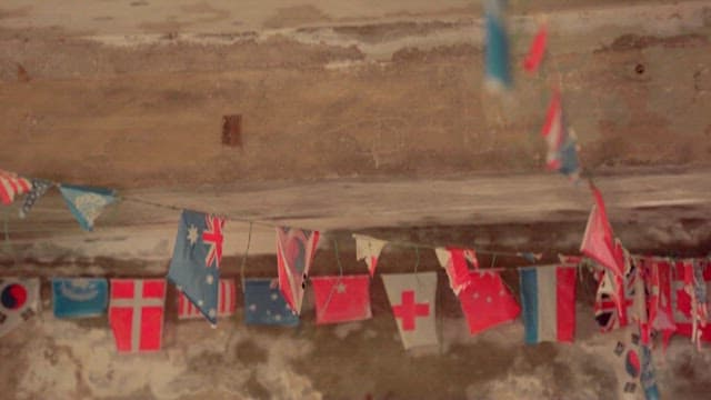 International Flags Decor in a Rustic Room