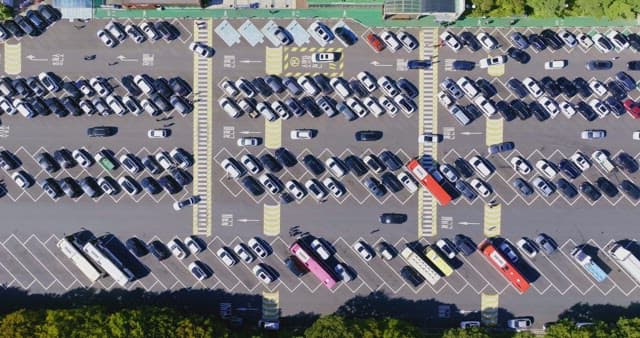 View of a busy parking lot