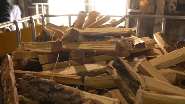 Pile of chopped wood pieces