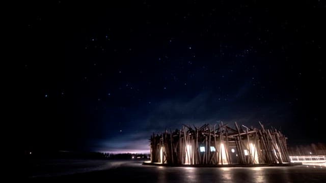 Unique building under a starry night sky