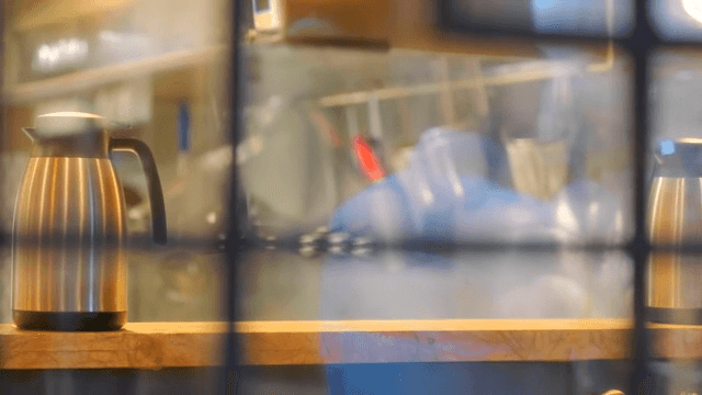 A kitchen seen through a window