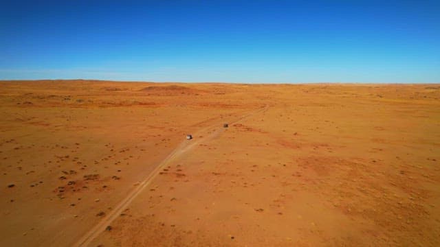 Aerial View of Vehicles Crossing a Desert