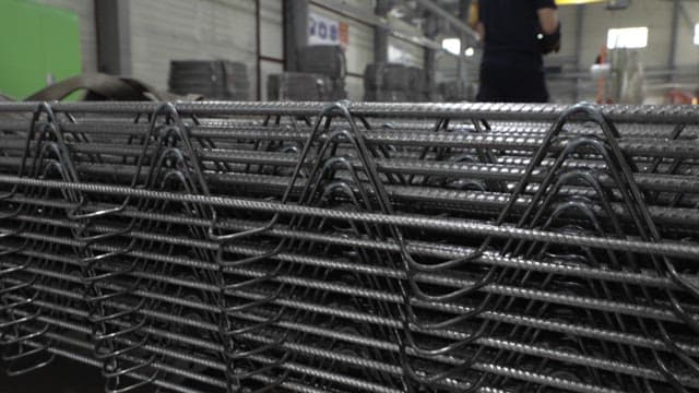 Metal structures stacked in a factory