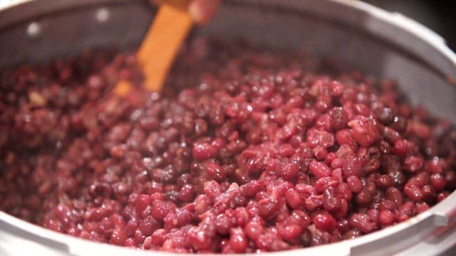 Red beans boiling in a pot