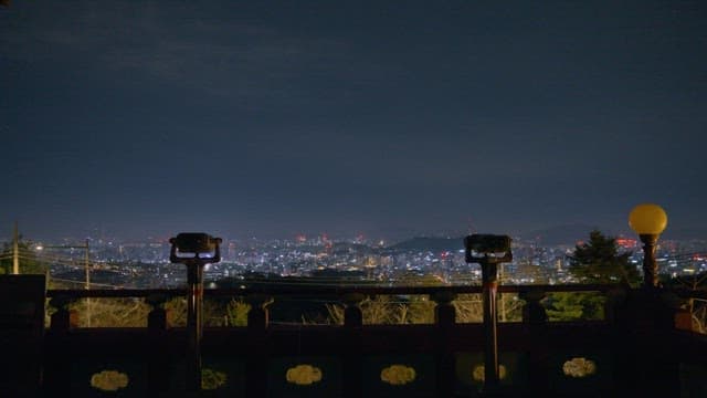 Cityscape Observation from a Hilltop at Night