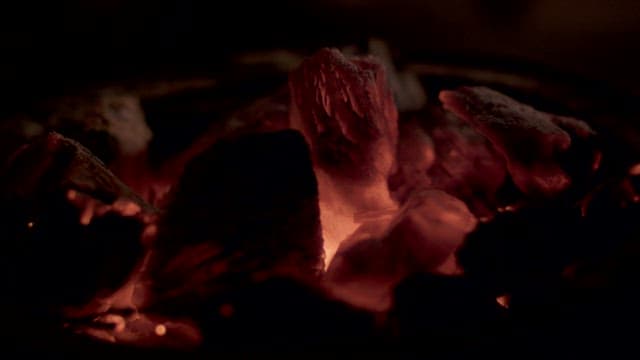 Glowing Embers and Firewood in a Nighttime Fire
