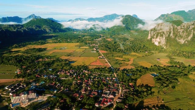 Aerial View of a Lush Mountain Village