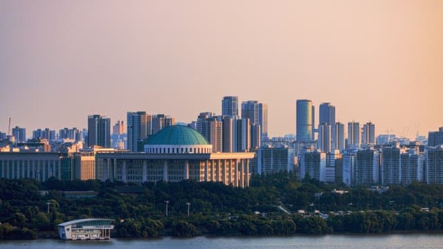 City ​​view at sunset