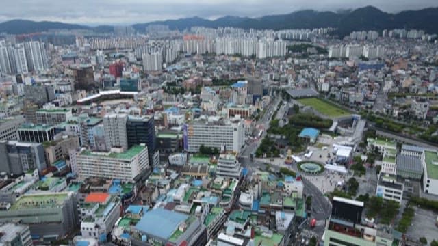Urban Area on a Cloudy Day with Modern Buildings