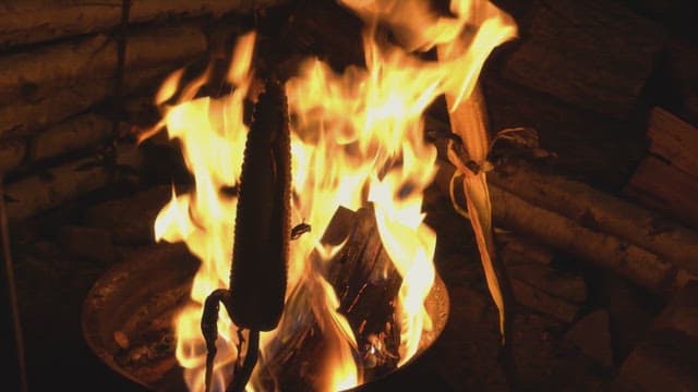 Corn roasting over an open fire