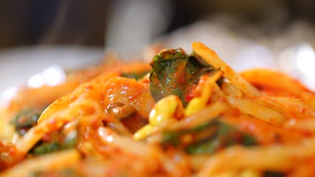 Appetizing cow skin salad cooked on a grill