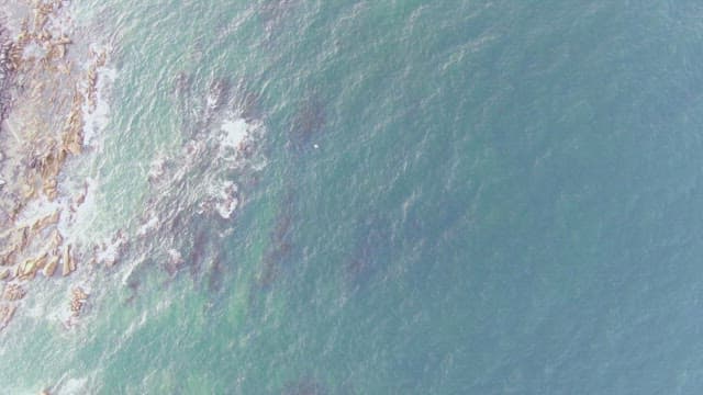 Waves crashing on rocky shoreline