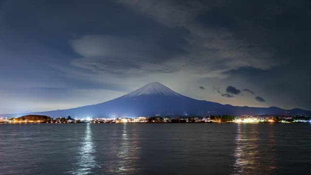 Night view of a Mount Fuji and city lights