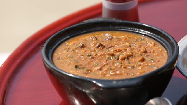 Korean soybean paste stew in a black pot