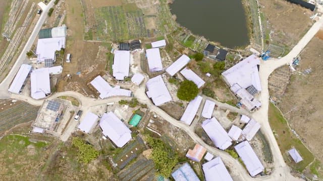 Rural village with surrounding farmland
