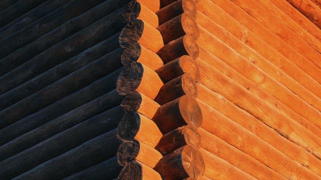 Exterior of a wooden structure made by stacking several layers of logs