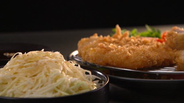 Crispy tonkatsu with fresh cabbage salad