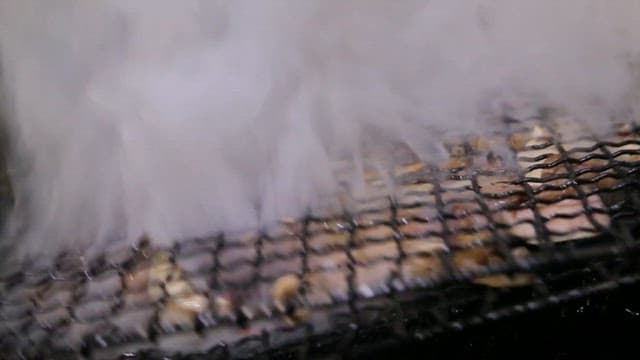 Beef tendon and mushrooms grilled over charcoal