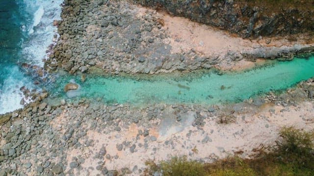 Turquoise water flowing through rocky terrain