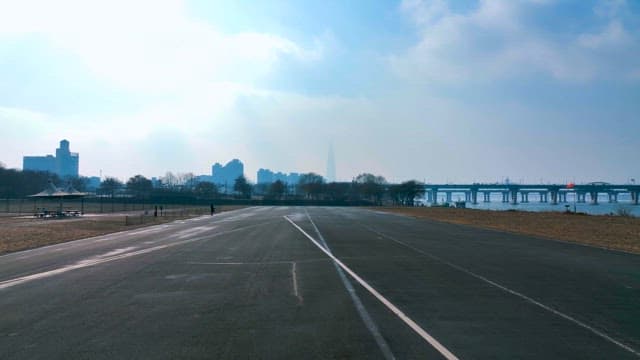 Wide Asphalt Road in Han River Park
