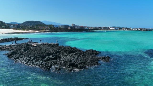 Rocky shore with clear blue water