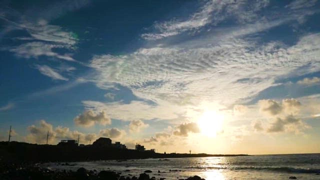 Serene Sunset Over a Rocky Coastal Landscape