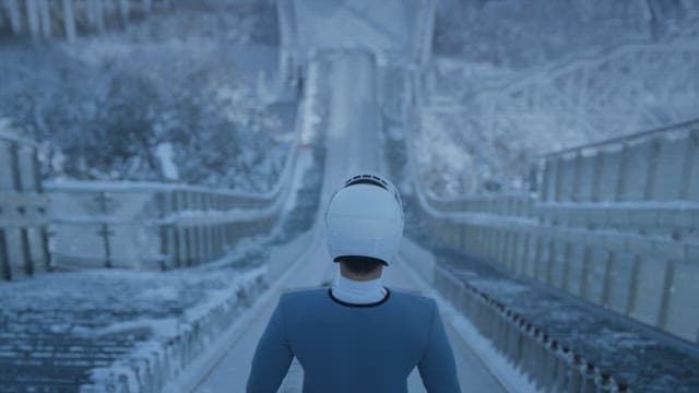 Sports Player Preparing for Ski Jumping