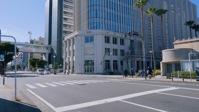 Sunny day in the city with sparse traffic