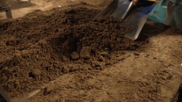 Shoveling soil in a workshop