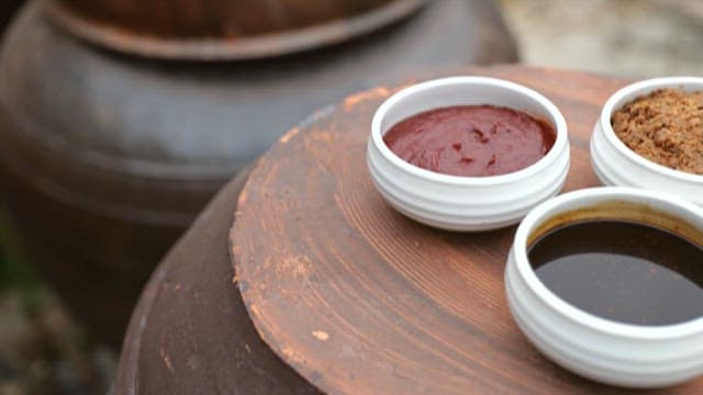 Traditional Korean Sauces in Ceramic Bowls