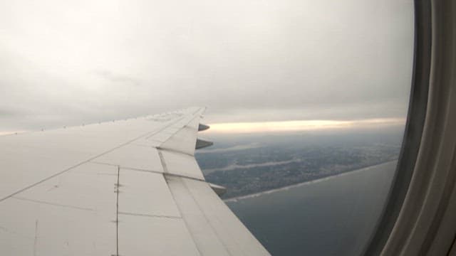 Aerial view from an airplane window during flight