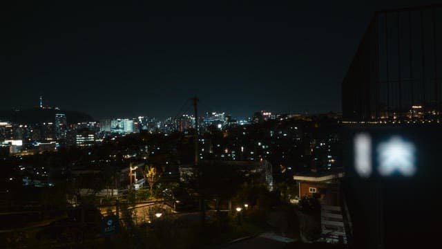 Night view of the city skyline from above