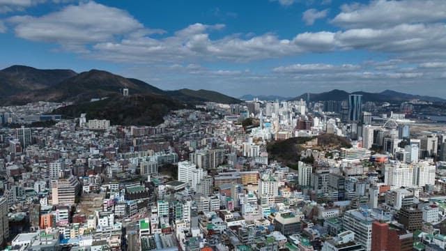 Sprawling cityscape with mountains