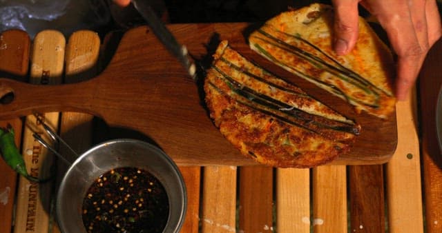 Preparing Savory Korean Pancake with Dipping Sauce