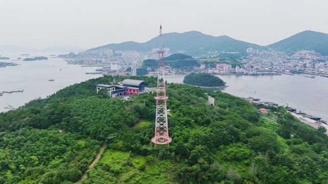Cityscape with a bridge and lush greenery