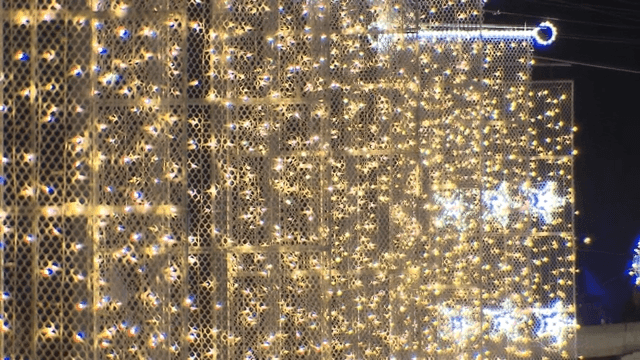 Christmas Lights Decorating the Iron Wall