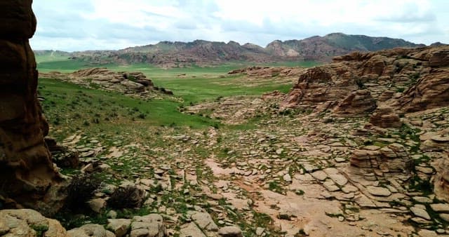 Rocky terrain with mountains