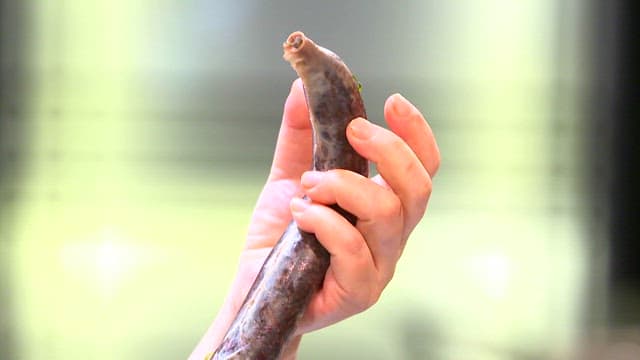 Hand holding a piece of sundae