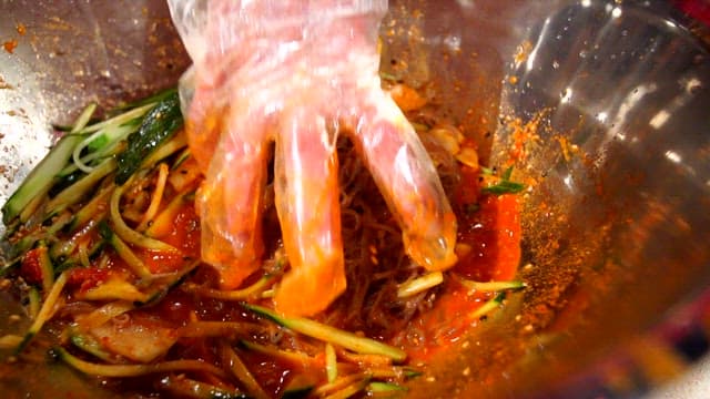 Spicy cold buckwheat noodles with cucumbers